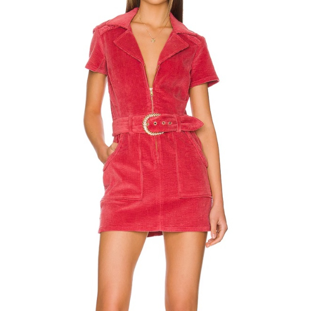 Show Me Your MuMu Red Corduroy Belted Dress